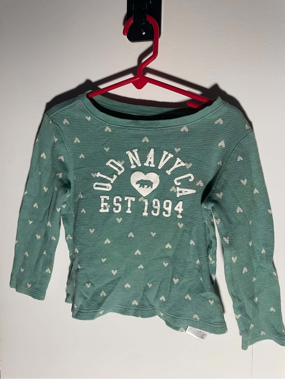 Old Navy Teal Green Long Sleeve Graphic Tee with Hearts